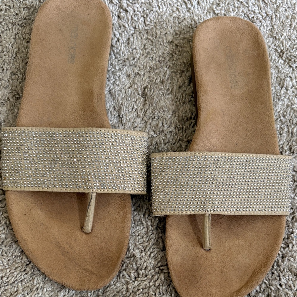 Maurices Tan Sandals with Rhinestone Accents